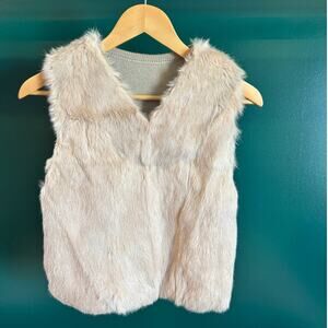Vintage Real Rabbit Fur V-Neck Sweater Vest Beige Knit Back Boho Luxe Size S/M
